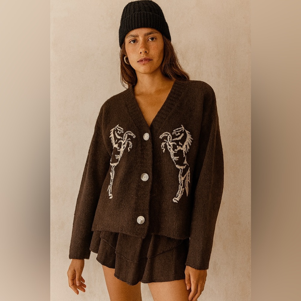 Brown Button-Up Women Sweater